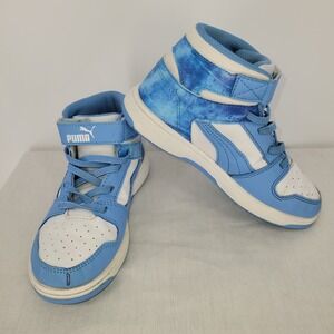 Puma Rebound V6 Mid Kids Sneakers Blue White Marble High Top - Size 13C